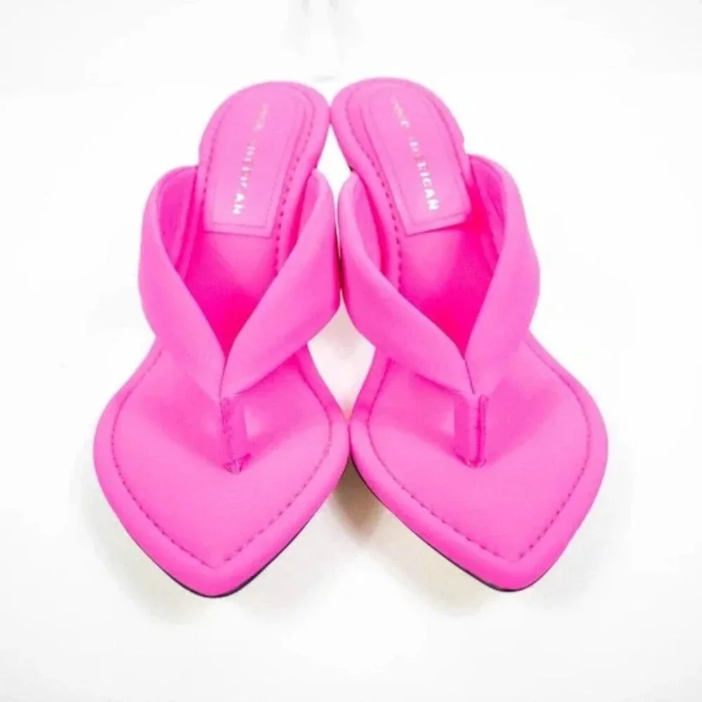 Good American Cinder-f*king-rella Thong Wedges Hot Pink